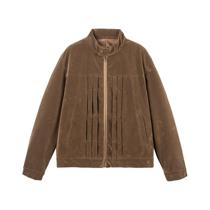 Small Batch Design Suede Stand-Up Collar Loose Versatile Jacket