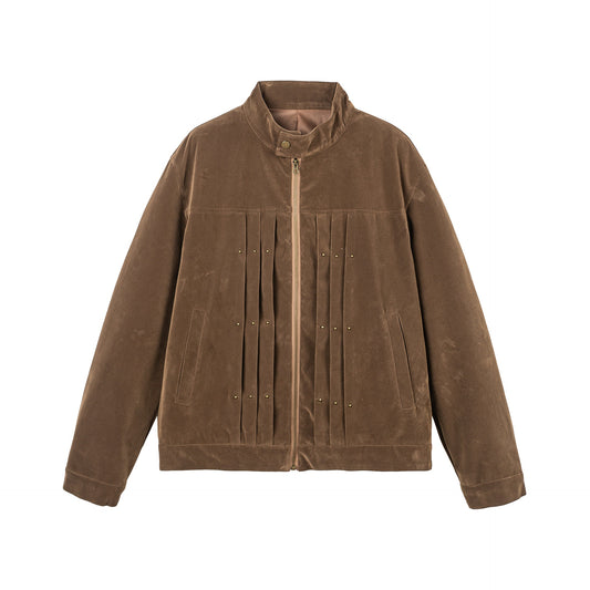 Small Batch Design Suede Stand-Up Collar Loose Versatile Jacket