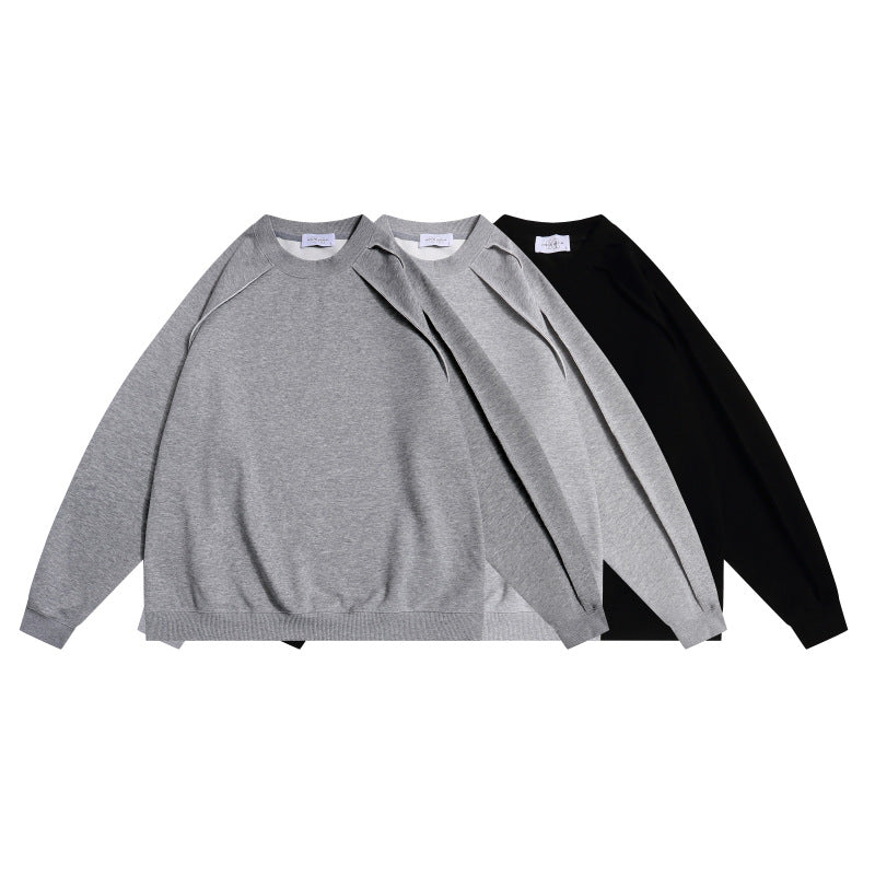 Line Splicing  Long Sleeve  Round Neck  Hoodie Sweatshirt