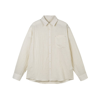 Solid Color Patch Pocket Loose Unisex Linen Long Sleeve Shirt