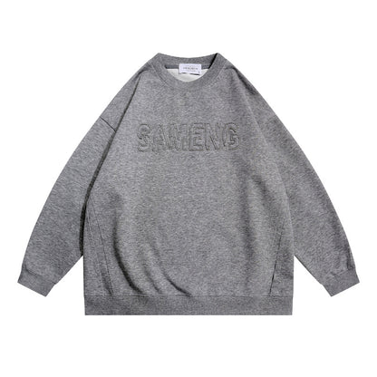 Casual Loose Hoodie with Vintage Letter Embroidery Design