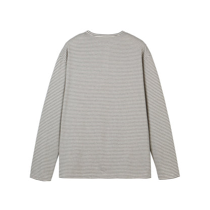 Loose-Fit Henley Striped Long Sleeve T-Shirt for Men and Women