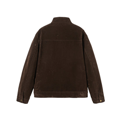 Small Batch Design Suede Stand-Up Collar Loose Versatile Jacket