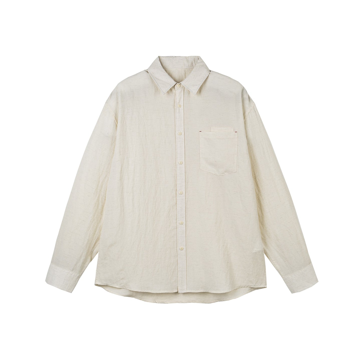Solid Color Patch Pocket Loose Unisex Linen Long Sleeve Shirt