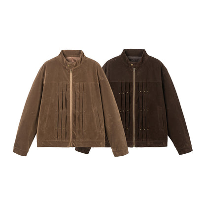 Small Batch Design Suede Stand-Up Collar Loose Versatile Jacket