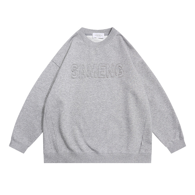 Casual Loose Hoodie with Vintage Letter Embroidery Design