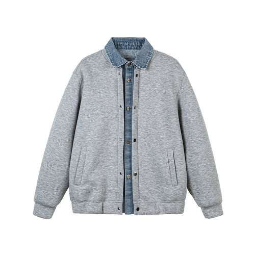 Patchwork False Two-Piece Denim Shirt Collar Cardigan Jacket