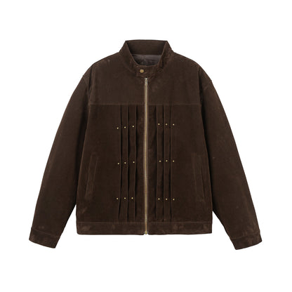 Small Batch Design Suede Stand-Up Collar Loose Versatile Jacket