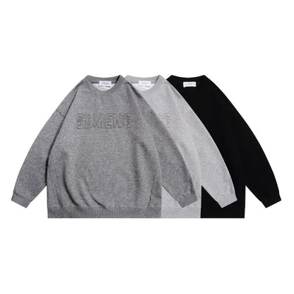 Casual Loose Hoodie with Vintage Letter Embroidery Design