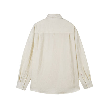 Solid Color Patch Pocket Loose Unisex Linen Long Sleeve Shirt