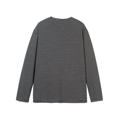 Loose-Fit Henley Striped Long Sleeve T-Shirt for Men and Women