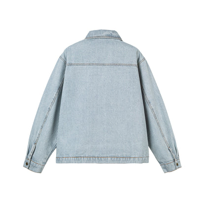 Loose Stripe Denim Jacket Japanese Retro Style Casual Fit